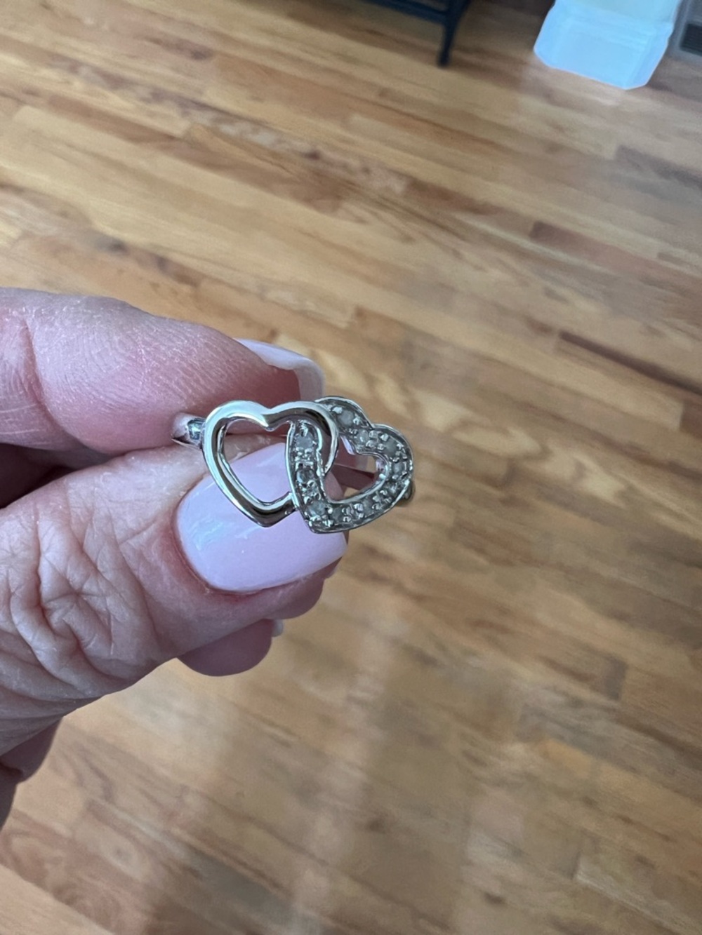 Macy's Sterling Silver Double Heart Ring with Diamond Accents - Sterling Silver - Picture 3 of 4